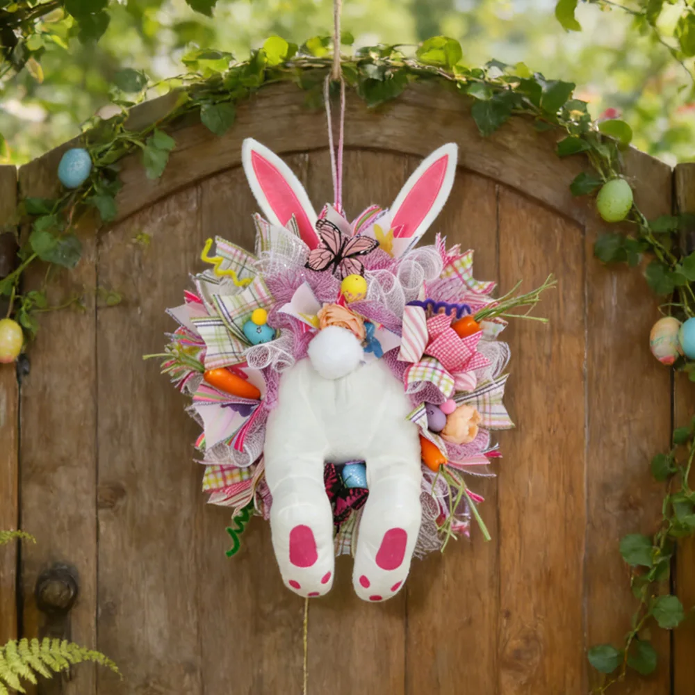 

Easter Rabbit Garland Home Decor Door Wall Window Oranments Bunny Artificial Plants Flower Wreath Party Festival Decoration