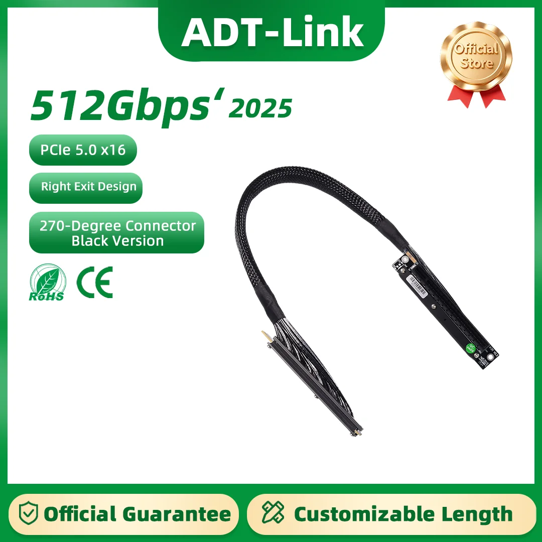 

ADT-Link K33UR-TR PCI-E 5.0 x16 Dual Reverse Side Bending Graphics Card Riser Cable for Chassis Server NVIDIA RTX50 AMD RX90xx