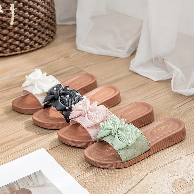 

2025 Womens Summer Slippers Korean Style Butterfly Knot Design AntiSlip Flat Sandals Beach Outdoor Shoes Fashion Casual Slippers