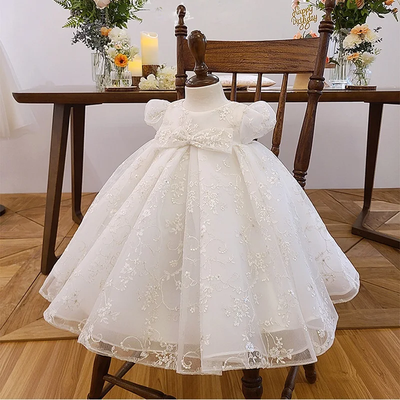 Baby Girl Princess Floral Lace Tutu Dress Puff Sleeve Infant Toddler Teen Vintage Vestido Party Wedding Baby Clothes 1-14Y