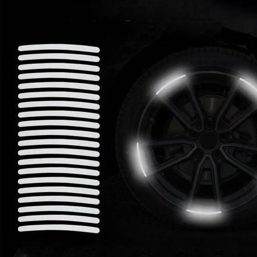 20Pcs motorcycle Wheel Reflective Stickers night Safety Warning Strips Motorcycle helmet Bike Hub Styling Night Reflector Decal