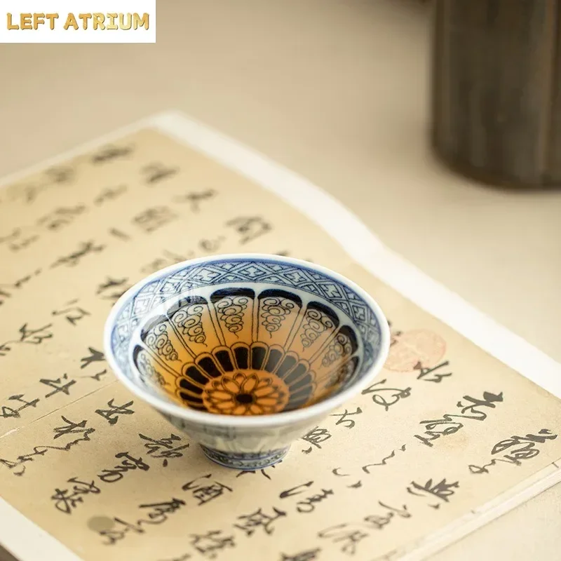 Jingdezhen Underglaze Color Antique Blue and White Treasure Pattern Teacup Master Cup Hat Cup Ceramic Exquisite Kung Fu TeaSet