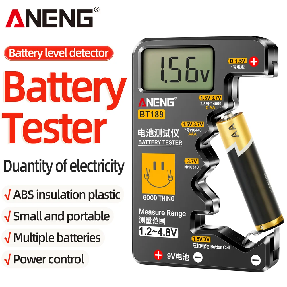 ANENG BT189 Uniwersalny tester baterii do baterii C, AAA, AAA, D, N, 9 V 6F22 1,5 V 3 V Wskaźnik baterii guzikowej Narzędzia elektryczne