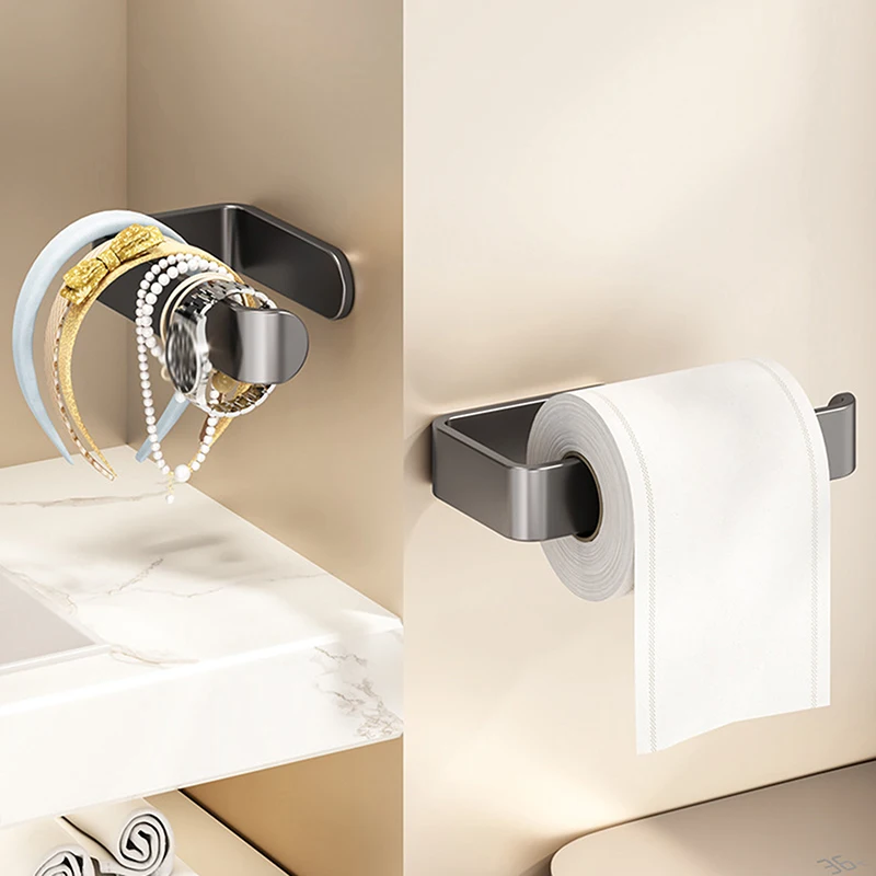 No Drill Self Adhesive Wall Mounted Tissue Holder Dual Purpose Toilet Paper Hand Towel Organizer for Kitchen Bathroom Storage