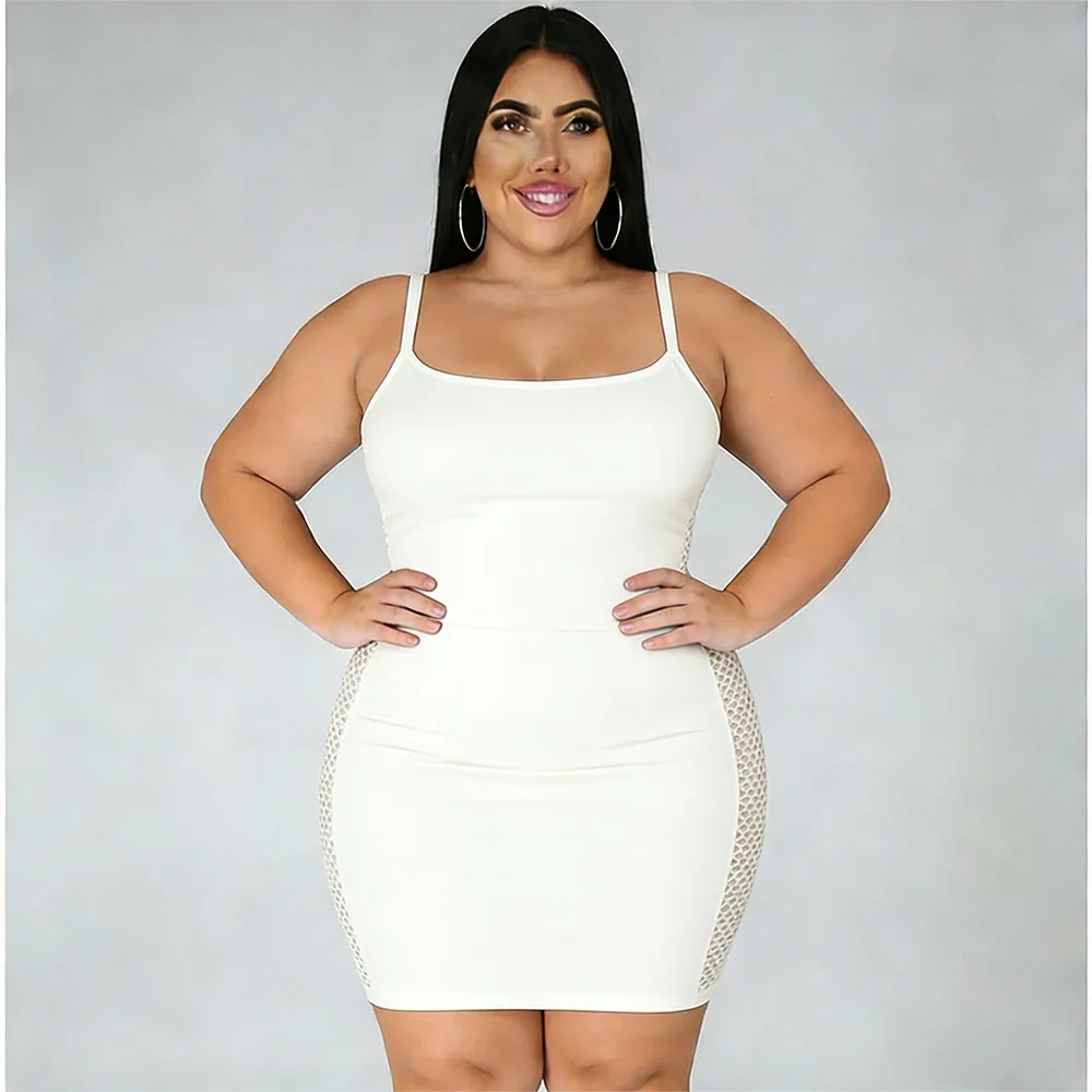 Vestidos ajustados de tirantes finos para mujer, con malla y patchwork, para discoteca, fiesta, vestido hueco, talla grande 9XL 8XL 7XL 6XL