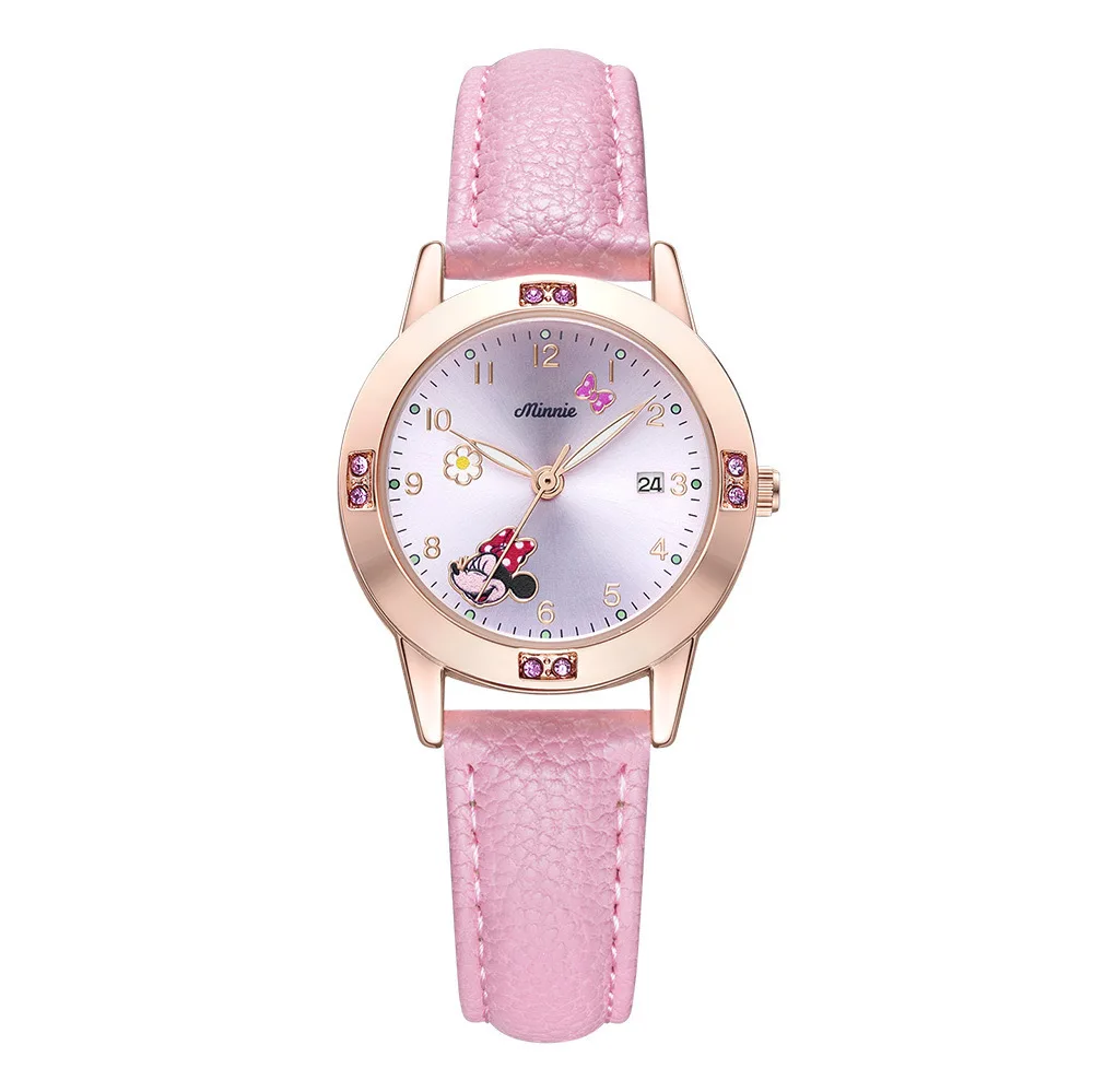 Disney Minnie Mouse Diamond Quartz Watch for Girls Cartoon Mickey Mouse Fashion Steel Belt Watch Children Birthday Gift