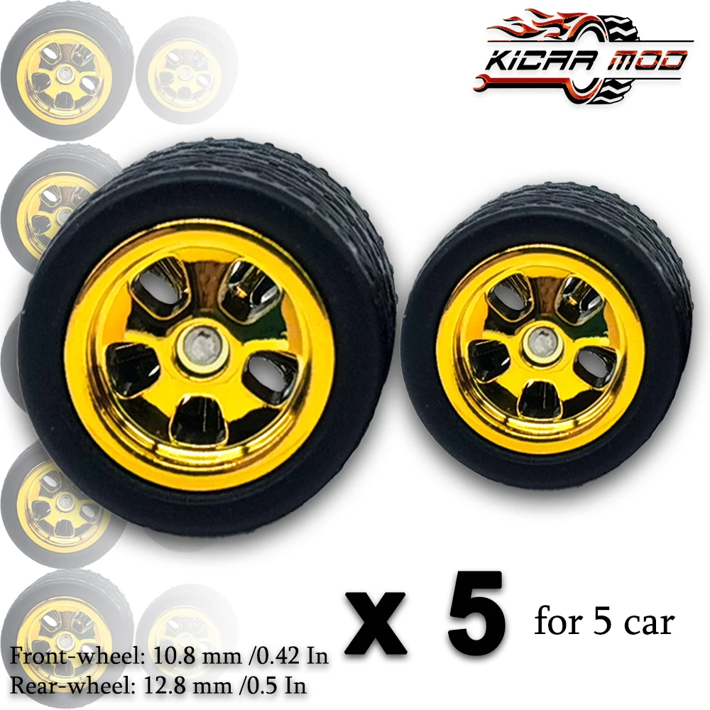 

1/64 Electroplated Small Front and Big Rear Wheels（5sets）for Diecast Model Cars with Detachable Rubber Tires KicarMod