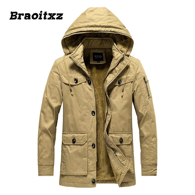 

2024 New Men Autumn Winter Outdoor Casual Windproof Pure Cotton Business Keep Warm Jacket Coats Detachable Hooded