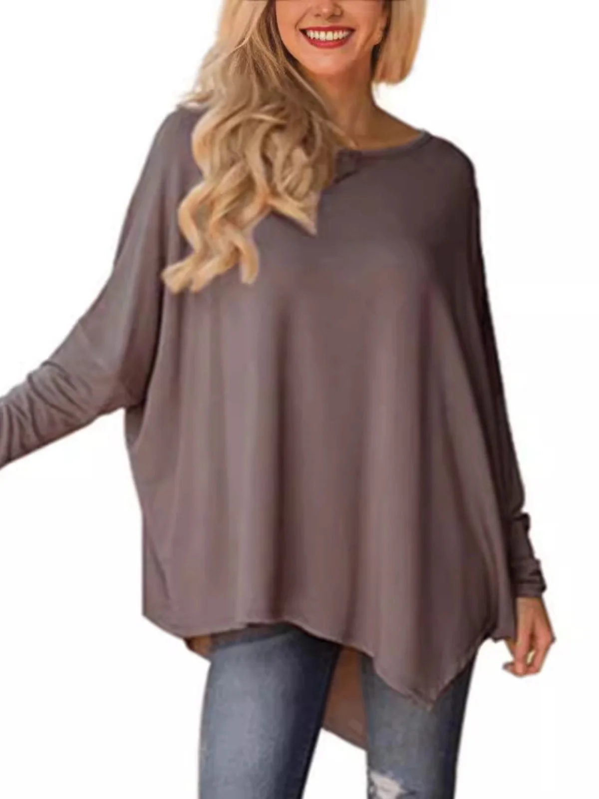 تي شيرت نسائي فضفاض طويل Sve مقاس مريح من البوليستر للربيع والصيف Faion أساسي مستدير Ne Top #4