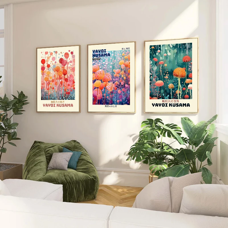 Yayoi Kusama Infinite World Colorful Jellyfish Flowers Poster Prints Japanese Canvas Painting Wall Art Exhibition Home Decor