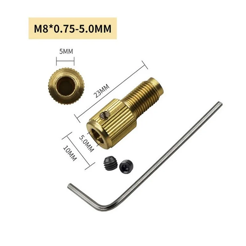 Brass M8-0.75 Threaded Chuck Rod with Self-Tightening Function for Small-Scale Drill Builds and Motor Core Coupling Tasks