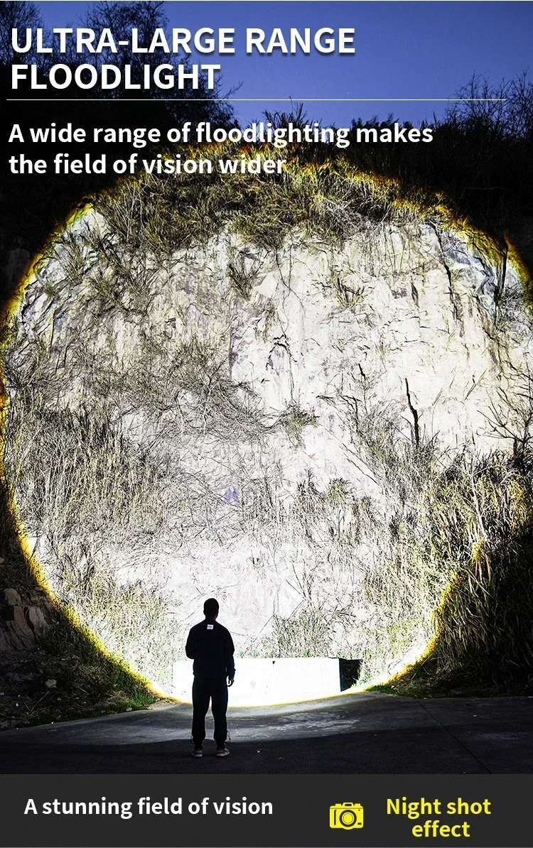 High Power LED Flashlight Long-range Spotlight Tactical Torch USB Rechargeable Dual Light Lamp Super Bright Lantern For Camping