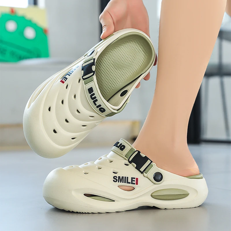 

Нескользящие тапочки, летняя дышащая износостойкая пляжная обувь, уличные повседневные сандалии без шнуровки для мужчин, легкие и удобные