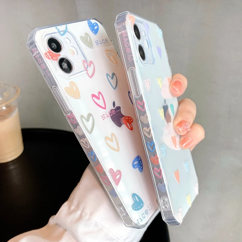 Soft Love Heart Transparent Phone Case For iPhone 11 12 13 14 Pro Max XS Max X XR 7 8 Plus SE 2020 Bumper Back Cover