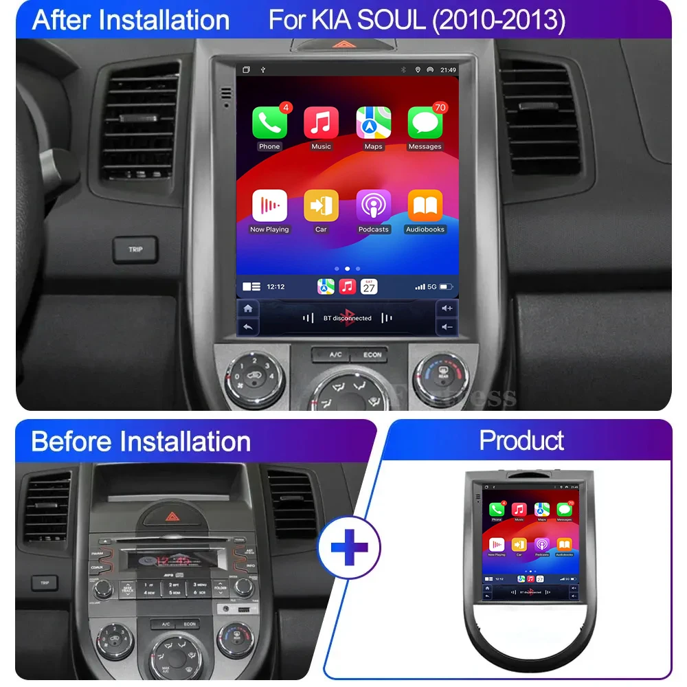 2DIN 9.7Inch For Kia Soul AM 2010-2013 Tesla Style Car Radio Wireless Android 14 Carplay 8 core Multimedia Player Navigation