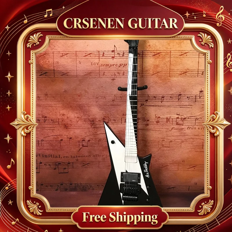 Free Shipping V Shape Black White 6 String HH Tremolo Bridge Electric Guitar Birthday Gift Beginner Gloss Finish Fine Craft