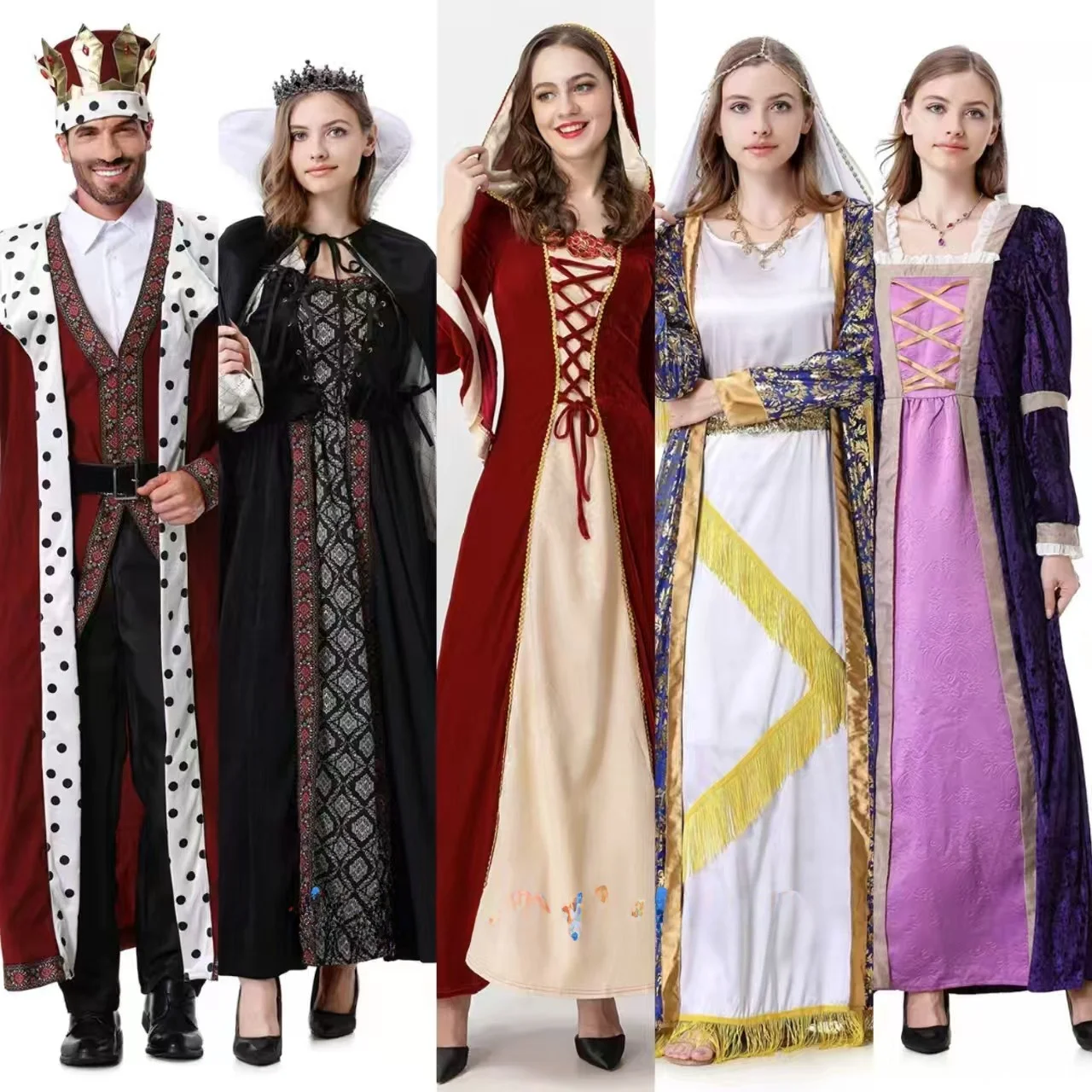 

Retro Court Queen Costume loween Couple Cosplay Medieval King Queen Clothing Stage Performance Ethnic Wear Ladies Faion