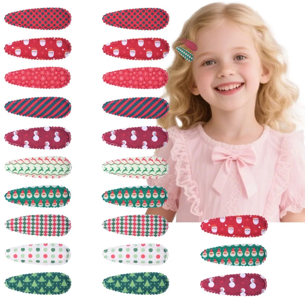

200pcs Baby Christmas Tree Santa Dot Prints Drop Snap Hair Clips for Women Girl Hair Clamp Pins Hairpins BB Barrettes Kids Bulk