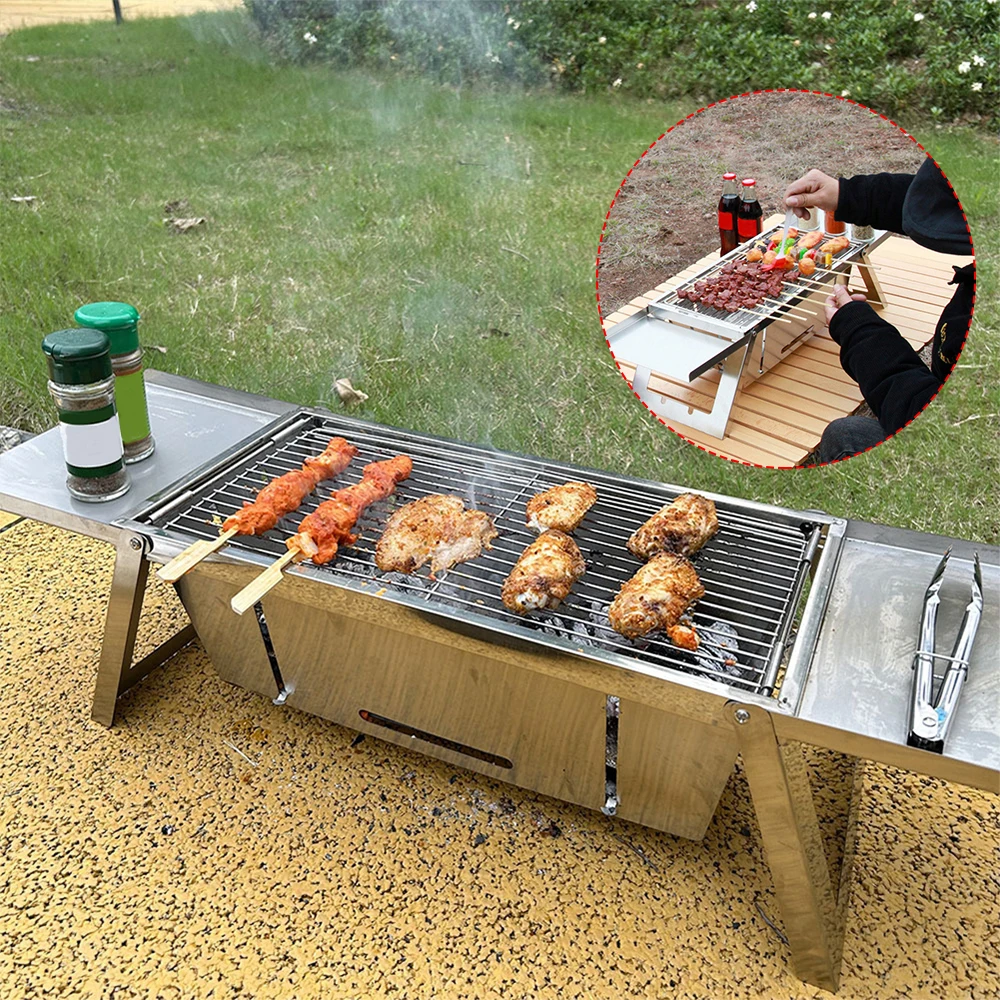 Stainless Steel Folding Barbecue Grill For Home Outdoor Charcoal Kebab Smokeless Portable Collapsible Barbecue with Carrying Bag