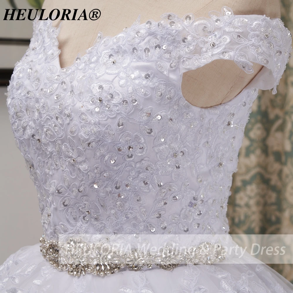 HEULORIA Princess Ball Gown Wedding Dress off shoulder bride dress lace up plus size robe de mariee Lace beading Wedding Gown