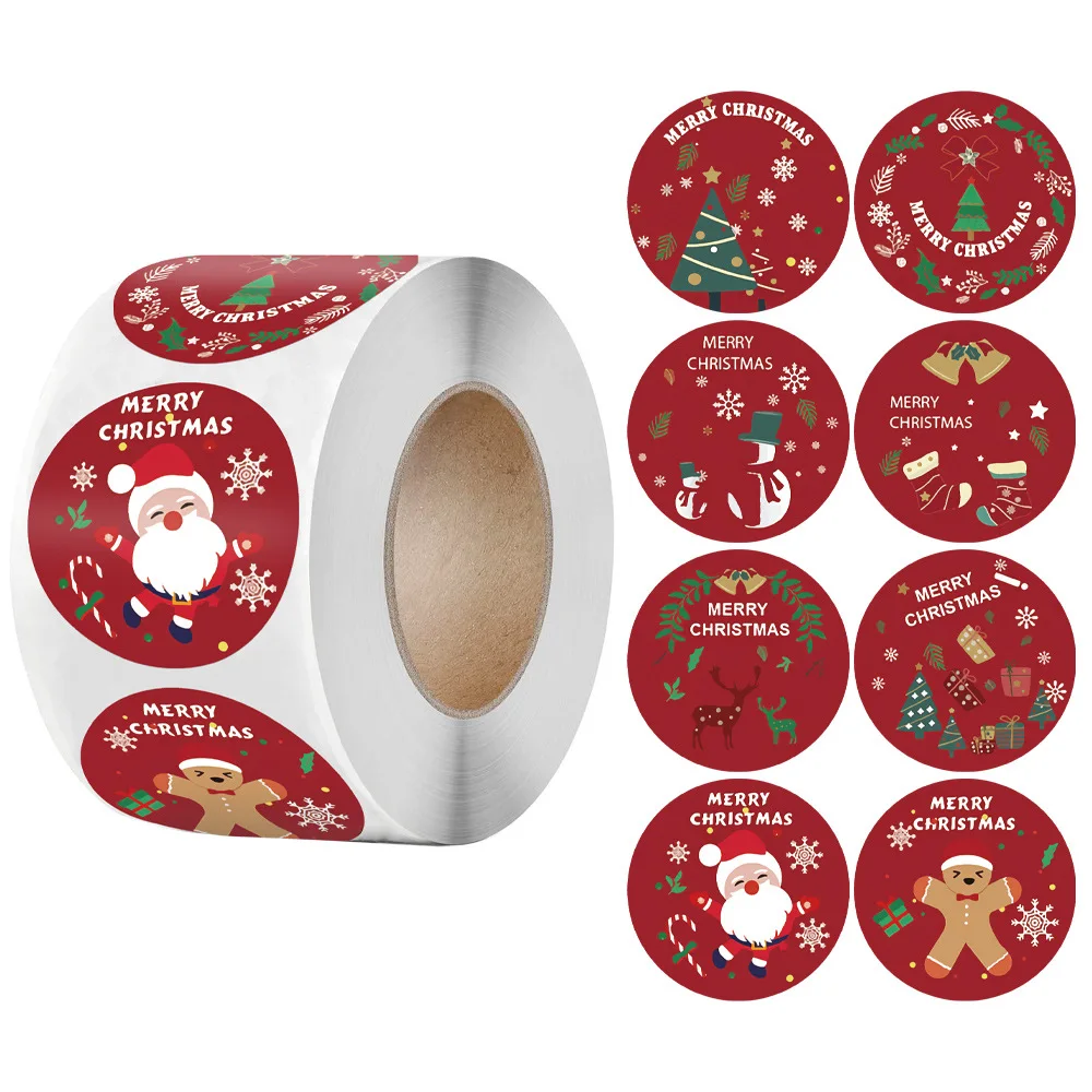 Christmas Stickers Roll 500Pcs Large Xmas Envelope Seal for Gift and Commodity Merry Christmas Lable Paper Sticker Red