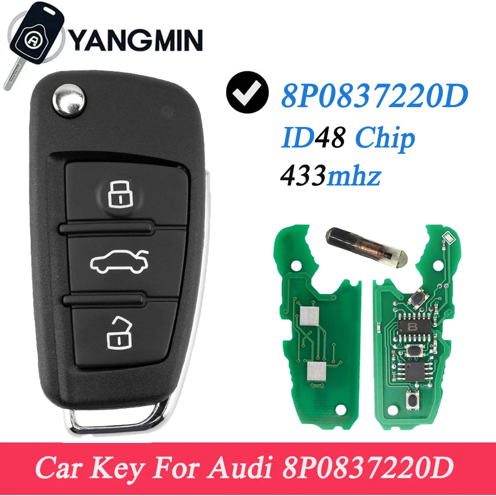

8P0837220D 433Mhz ASK ID48 Chip Remote Car Key For Audi A1 A3 TT S1 S3 Q3 2005+ 8P0837220 D Flip control Key Fob for audi