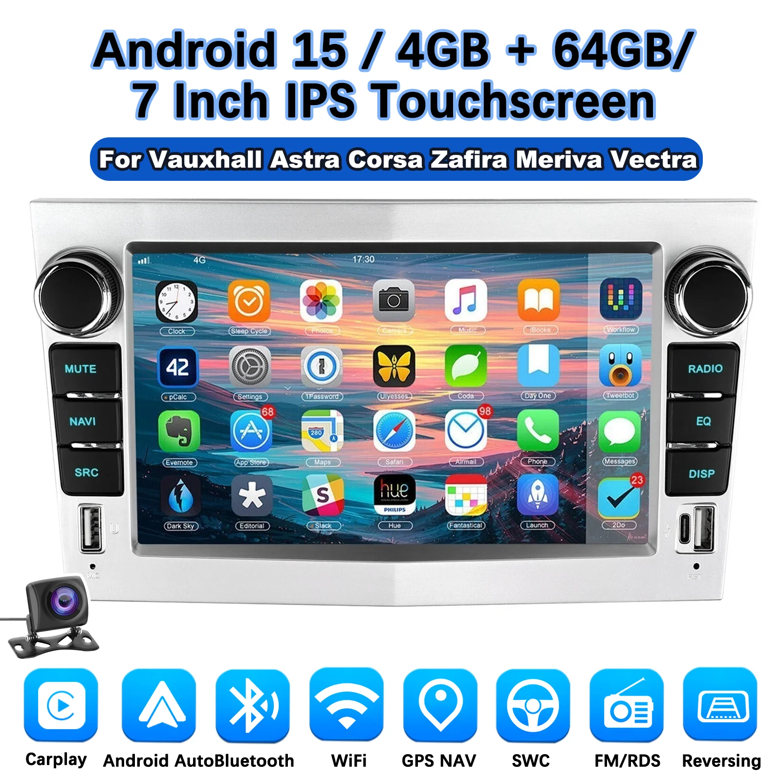 MOPECT Draadloze CarPlay Android Auto Autoradio voor Opel Astra Vectra Vauxhall Antara Zafira Corsa Vivaro Meriva BT RDS DAB+ DVR