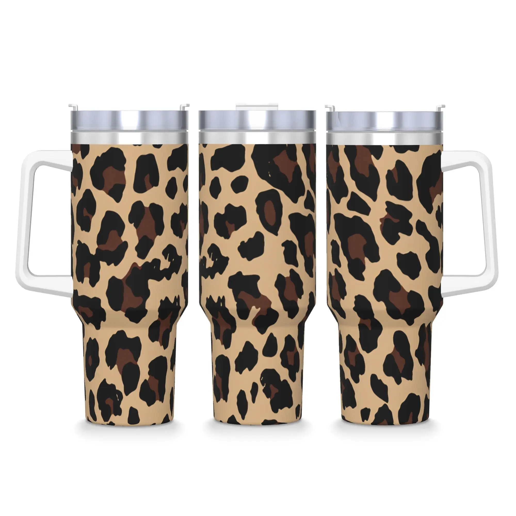 Leopard print  Stainless Steel Tumbler  Travelist Coffee Mug With Straws and Lid Large Mugs Cup Cold and Hot Water Bottle