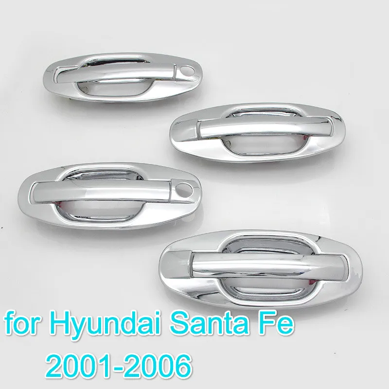 FUNDUOO For Hyundai Santa Fe 2001 2002 2003 2004 2005 2006  New ABS Chrome Door Handle Covers trim + Cup Bowl Sticker