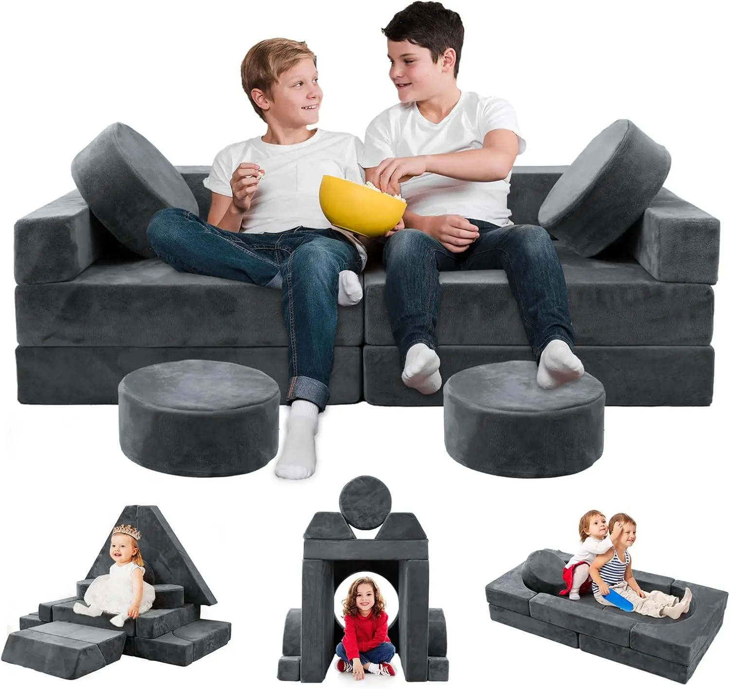 16pcs Modular Kids Play Couch, Versatile Kid Couch for Playroom Bedroom, Convertible Foam and Floor Cushion