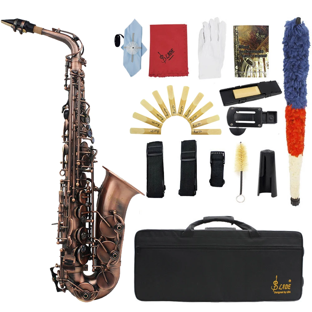 

SLADE WSS947 Eb Alto Saxophone Copper Body Carved Abalone Shell Keypad With Bag Reed Cleaning Cloth Sax Parts & Accessories