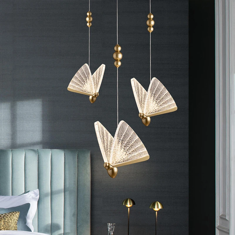 Nordic Butterfly Interior LED Cord Pendant Lights Chandelier Lamps for Bedroom Living Room Suspended Lighting Fixtures Home