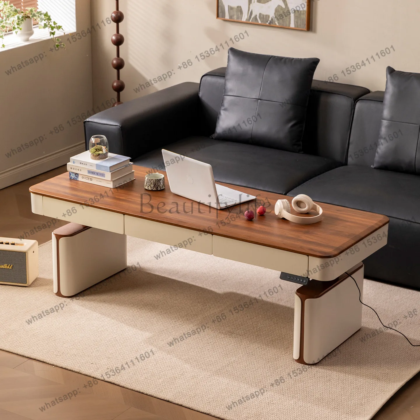 

Solid wood antique electric lifting desk household common multi-functional desk