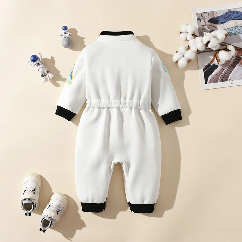 Toddler Boys Girls Rompers Astronaut Style Patch Patchwork Snap Closure Long Sleeve Kids Jumpsuits Fall Clothes Bodysuits