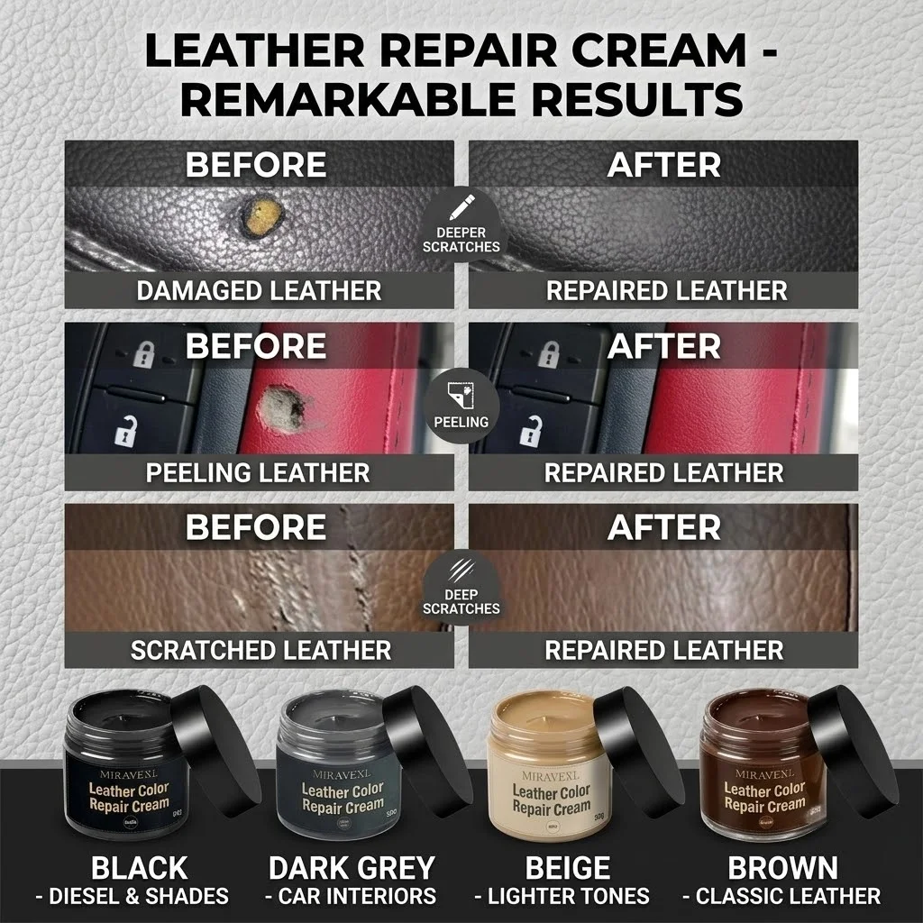 Leather Color Restorer Cream Scratch Repair Paste for Sofa Car Seats Shoes Purses Jackets Furniture with Sponge Brush Tool Kit