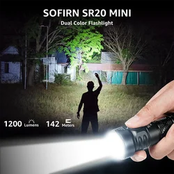 Sofirn SR20 MINI 18350 USB C Rechargeable Flashlight 1200lm Powerful EDC Torch CSP2323 LED Light 5700K White and Red Light