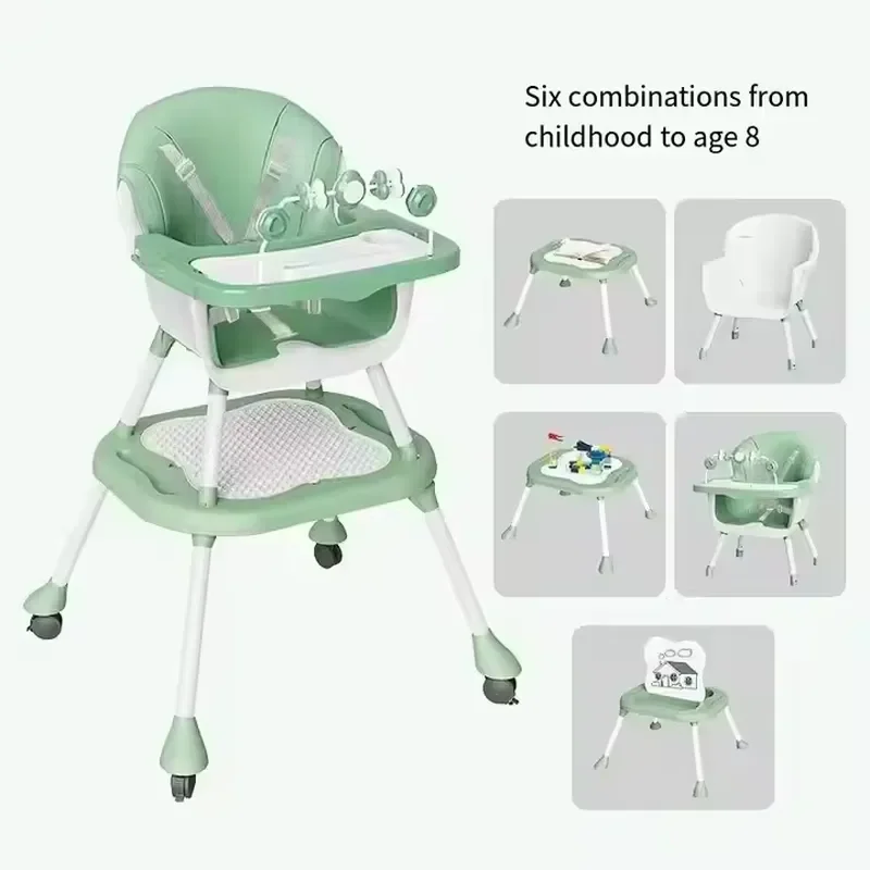 2024 Baby high chair, height adjustable, collapsible strong bearings, toys with 7 gears and 0-8 tables