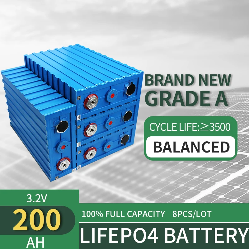 3.2V 200AH Rechargeable Lithium Iron Phosphate Battery Cell LiFePO4 Deep Cycle Home Energy Stroage Power Bank for RV