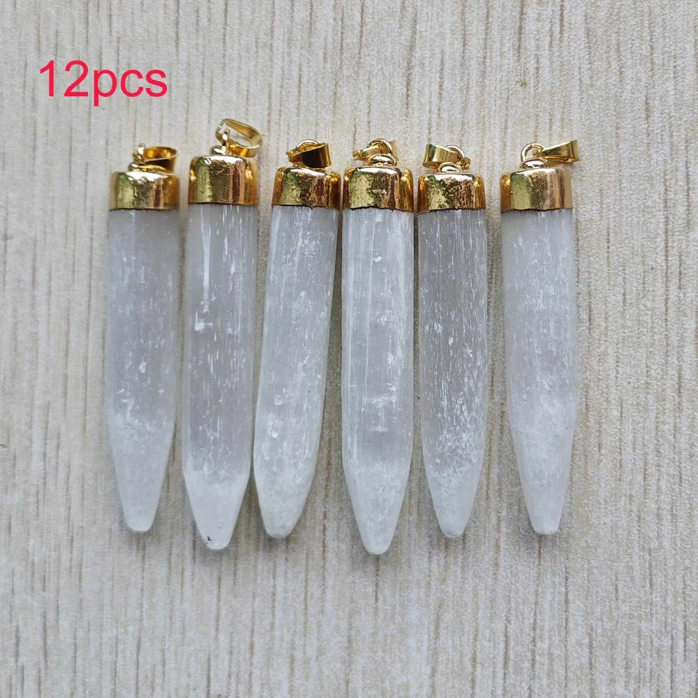Natural Selenite Plaster Cylinder Pendants Rock Mineral Specimen Jewelry Reiki Healing Energy Wholesale 12pcs Fast Shipping