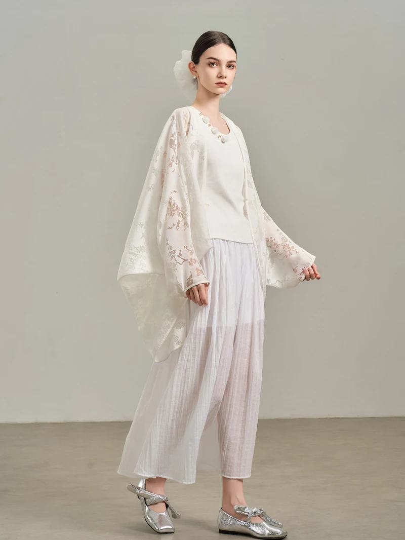 니닐리우 화이트 자수 오버사이즈 오픈 가디건 여행용 자외선 차단 시스루 뉴 차이니즈 슬레 쿨링 아우터웨어