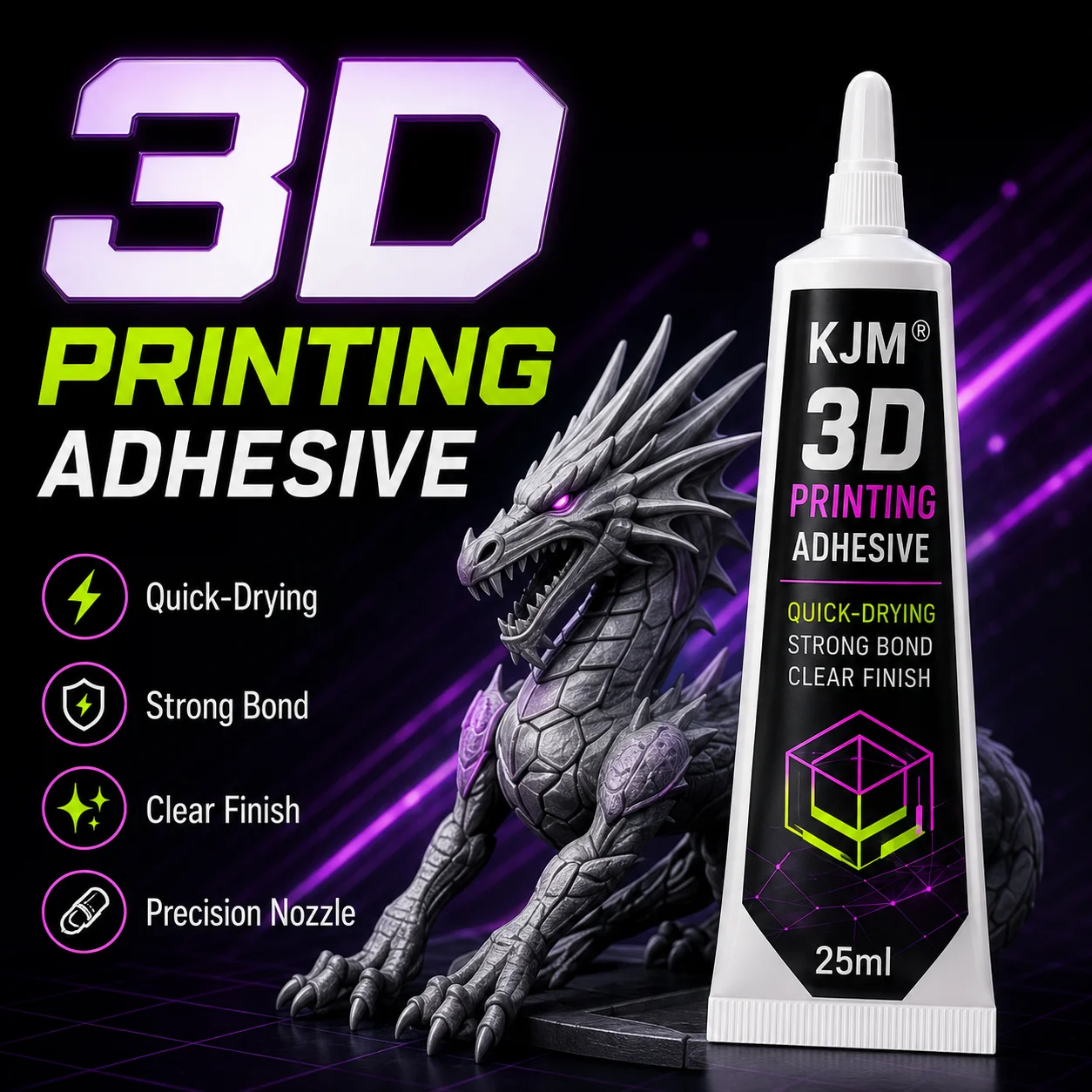 KJM Car Plastic Glue 25ML Quick Dry Strong Bond Adhesive For 3D Printing PLA ABS PETG Resin Models Interior Trim Repair