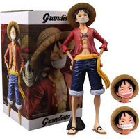 NEW 28cm One Piece Anime Figure Confident Smiley Luffy Three Form Face Changing Doll Action Figurine Model Toys Kits