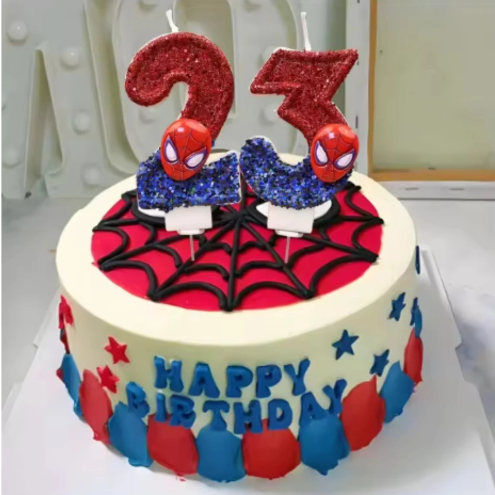 Bougies numérotées créatives Spider-Man à paillettes 0-9, décorations de gâteau adorables, idéales pour les anniversaires d'enfants et les fêtes à thème