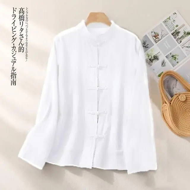2026 Spring Summer Retro Chinese Tang Suit Jacket, Women Ethnic Linen Cotton Frog‑Button Loose Casual Cardigan Outer Coat