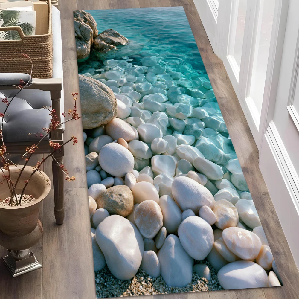 Clear Blue Rock Pool Transparent Water Texture runner rug hallway entry foyer basement cabin coastal villa washable mat gift