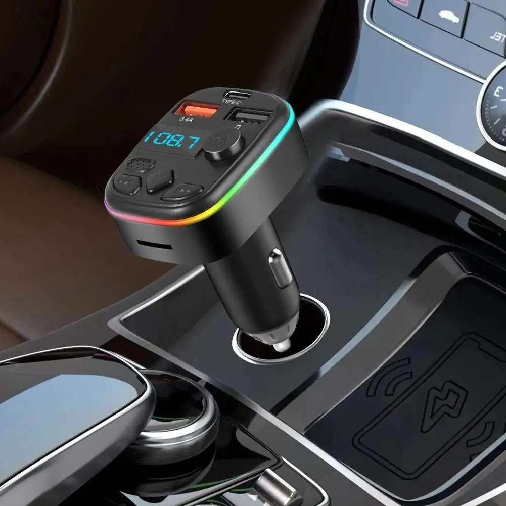 Car FM Transmitter Bluetooth Car Charge Dual USB Port+Type-C Handsfree Call Wireless Aux Audio Radio Modulator MP3 Player