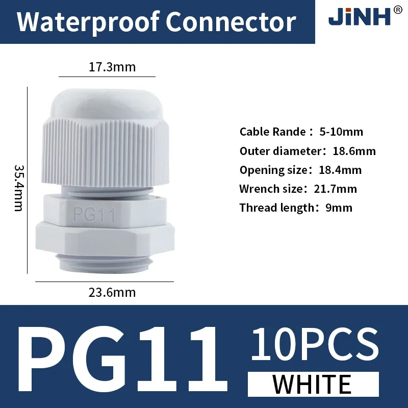JINH PG11 Gland Assortment 10Pcs Black & White Nylon Cable IP68 Waterproof Immersion-Proof Cable Entry Joint for Secure Wiring