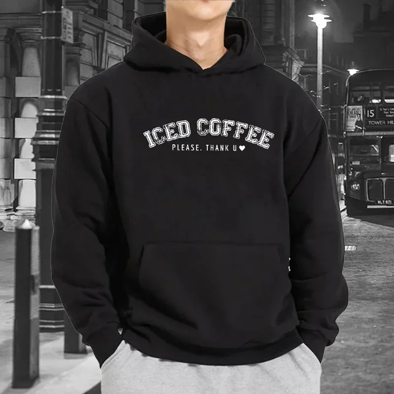 New Teens Fashion Iced Coffee Please Thank U Letter Print Hoodies Casual Long Sleeve Sweatshirts Outdoor Sport Clothes