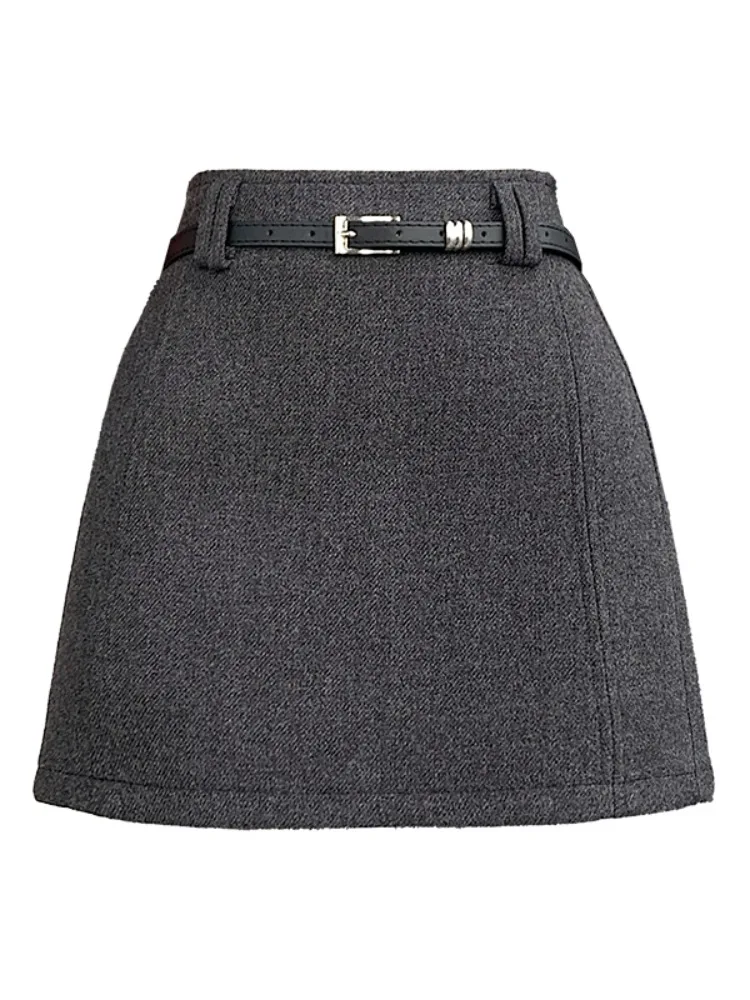 Koreaanse Sle Commuter Afslankende Wollen A-lijn Rok Dames Faionable Casual Hoge Taille Rok voor Herfst Winter