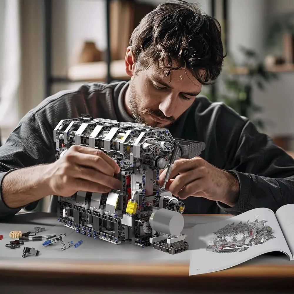 ชุดประกอบเครื่องยนต์ Mould King L4, ชุดประกอบโมเดลเครื่องยนต์สี่สูบแบบอินไลน์ 1787 ชิ้น พร้อมมอเตอร์, ของสะสมสำหรับผู้ใหญ่